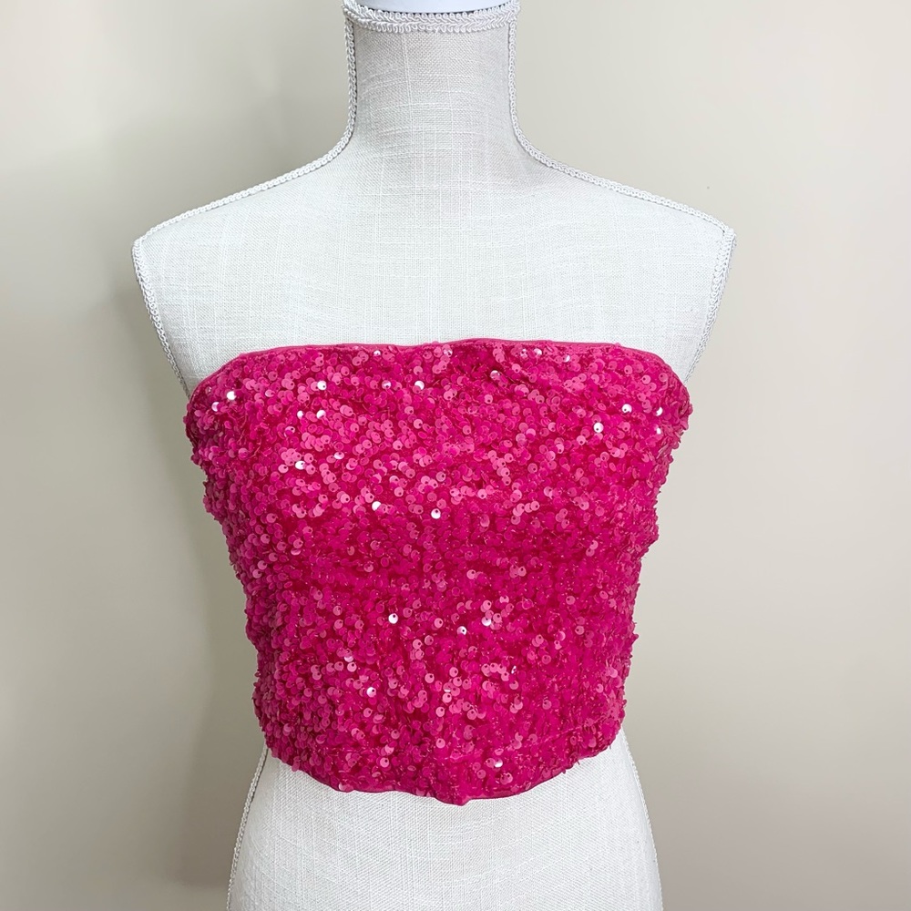 NWT SHEIN SXY Pink Sequin Crop Tube Top L